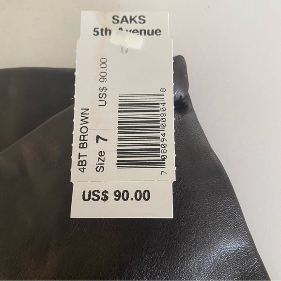 Sak’s Fifth Avenue Brown Cashmere Lined Leather Gloves - Picture 3 of 5